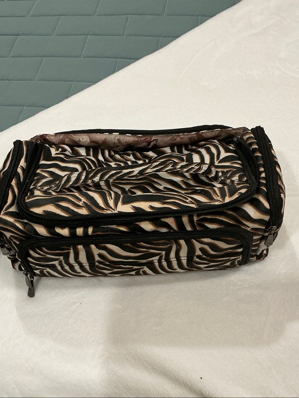 Zebra Print Travel Trolly XL and Cosmetic Bag - Brown & Black selling as a set